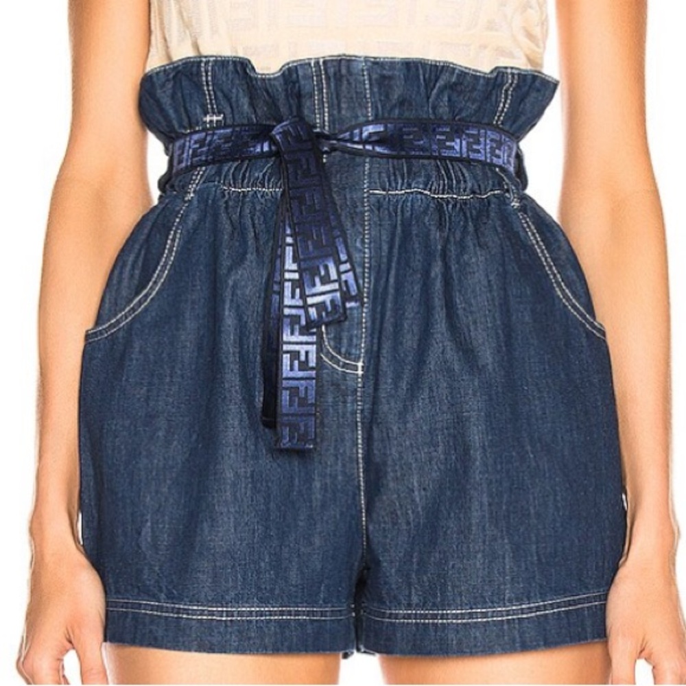 FENDI PAPER BAG WAIST DENIM SHORTS
